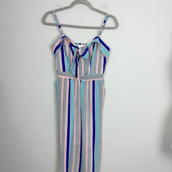 JUNE & HUDSON | Striped Tie Front Multicolor Midi Dress Women’s Size Small - Picture 1 of 10